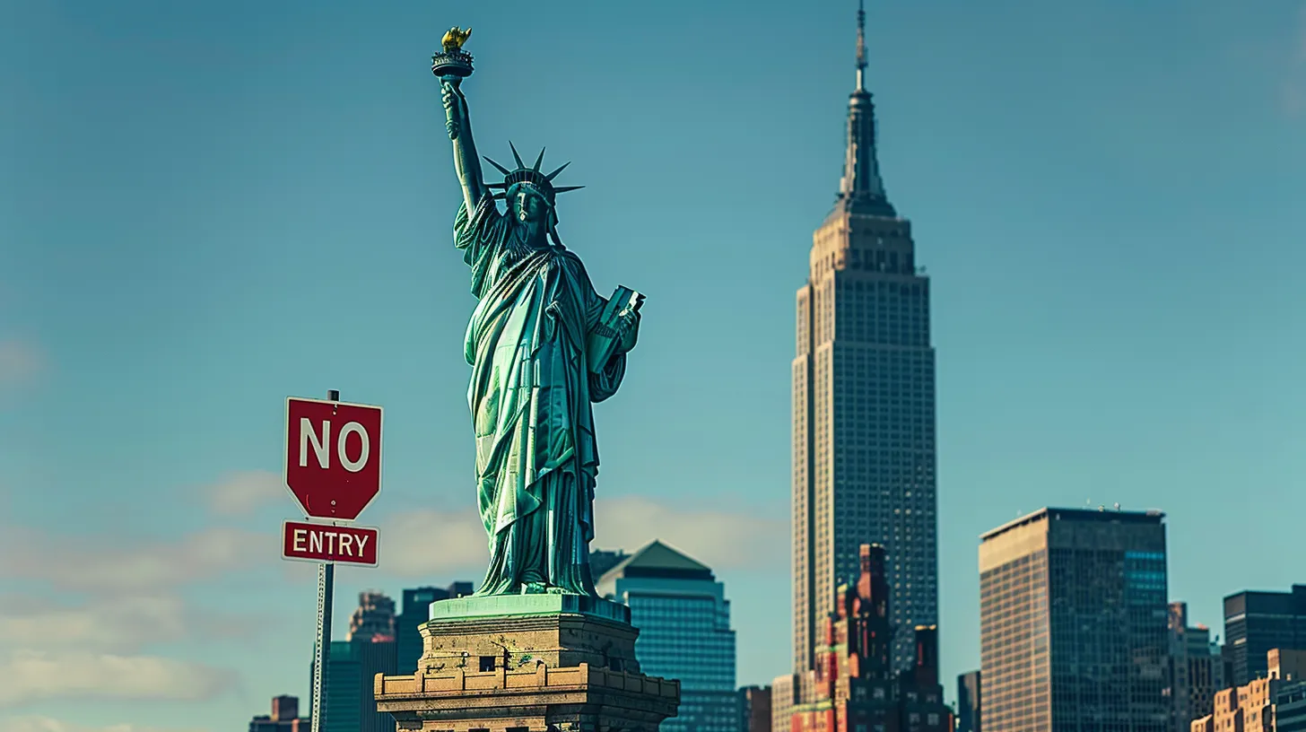 Statue of Liberty with a No Entry sign